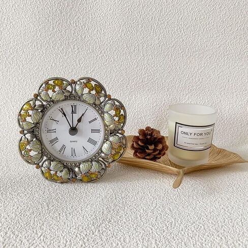 Vintage Mini Analog Table Clock, Silent Small Table Clock with Hand-Painted Metal Body and Battery Operated Non-Ticking Clock Core for Shelf, Bedroom, Bedside, Desk, Gift Clock in Kuwait