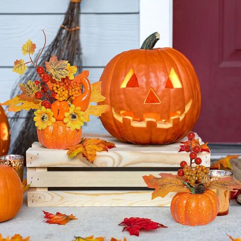 6 قطع من اليقطين الاصطناعي لعيد الشكر من U'Artlines، قرع مزيف صغير مع أوراق القيقب والتوت والزهور الاصطناعية لحصاد الخريف والهالوين وعيد الشكر لتزيين طاولة عيد الشكر in Kuwait