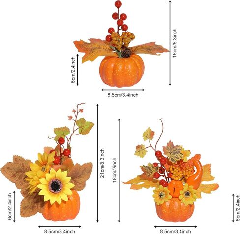 6 قطع من اليقطين الاصطناعي لعيد الشكر من U'Artlines، قرع مزيف صغير مع أوراق القيقب والتوت والزهور الاصطناعية لحصاد الخريف والهالوين وعيد الشكر لتزيين طاولة عيد الشكر in Kuwait