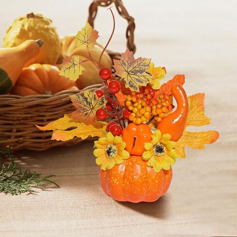 6 قطع من اليقطين الاصطناعي لعيد الشكر من U'Artlines، قرع مزيف صغير مع أوراق القيقب والتوت والزهور الاصطناعية لحصاد الخريف والهالوين وعيد الشكر لتزيين طاولة عيد الشكر in Kuwait