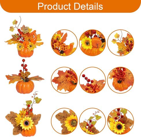 6 قطع من اليقطين الاصطناعي لعيد الشكر من U'Artlines، قرع مزيف صغير مع أوراق القيقب والتوت والزهور الاصطناعية لحصاد الخريف والهالوين وعيد الشكر لتزيين طاولة عيد الشكر in Kuwait