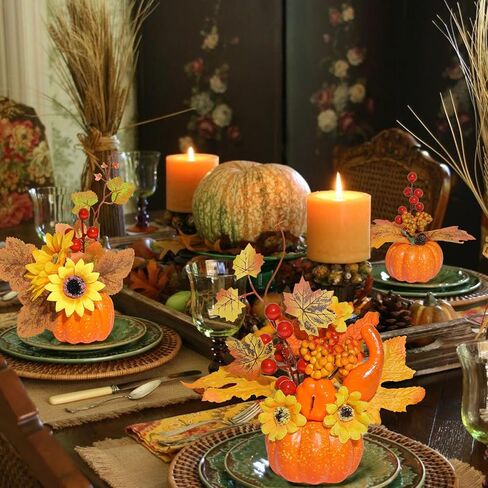 6 قطع من اليقطين الاصطناعي لعيد الشكر من U'Artlines، قرع مزيف صغير مع أوراق القيقب والتوت والزهور الاصطناعية لحصاد الخريف والهالوين وعيد الشكر لتزيين طاولة عيد الشكر in Kuwait