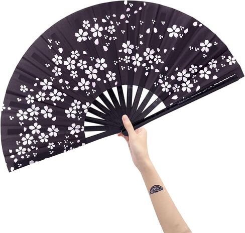 Amajiji Large Hand Folding Fans, 13 Inch Bamboo Rave Festival Folding Fan for Women and Men. Exquisite Design Hand Fan Rave Accessories for Decoration Gift Performance Party Dance (Abstract) in Kuwait
