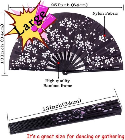 Amajiji Large Hand Folding Fans, 13 Inch Bamboo Rave Festival Folding Fan for Women and Men. Exquisite Design Hand Fan Rave Accessories for Decoration Gift Performance Party Dance (Abstract) in Kuwait