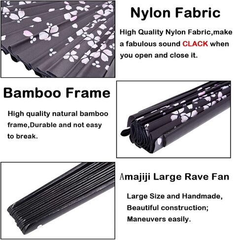 Amajiji Large Hand Folding Fans, 13 Inch Bamboo Rave Festival Folding Fan for Women and Men. Exquisite Design Hand Fan Rave Accessories for Decoration Gift Performance Party Dance (Abstract) in Kuwait
