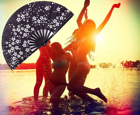 Amajiji Large Hand Folding Fans, 13 Inch Bamboo Rave Festival Folding Fan for Women and Men. Exquisite Design Hand Fan Rave Accessories for Decoration Gift Performance Party Dance (Abstract) in Kuwait