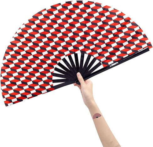Amajiji Large Hand Folding Fans, 13 Inch Bamboo Rave Festival Folding Fan for Women and Men. Exquisite Design Hand Fan Rave Accessories for Decoration Gift Performance Party Dance (Abstract) in Kuwait