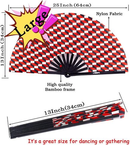 Amajiji Large Hand Folding Fans, 13 Inch Bamboo Rave Festival Folding Fan for Women and Men. Exquisite Design Hand Fan Rave Accessories for Decoration Gift Performance Party Dance (Abstract) in Kuwait