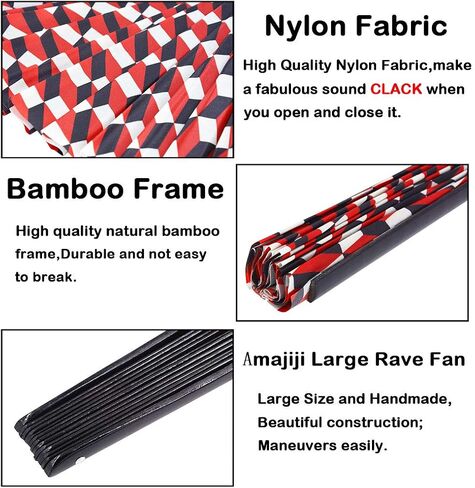 Amajiji Large Hand Folding Fans, 13 Inch Bamboo Rave Festival Folding Fan for Women and Men. Exquisite Design Hand Fan Rave Accessories for Decoration Gift Performance Party Dance (Abstract) in Kuwait