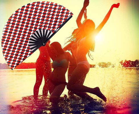 Amajiji Large Hand Folding Fans, 13 Inch Bamboo Rave Festival Folding Fan for Women and Men. Exquisite Design Hand Fan Rave Accessories for Decoration Gift Performance Party Dance (Abstract) in Kuwait