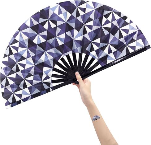 Amajiji Large Hand Folding Fans, 13 Inch Bamboo Rave Festival Folding Fan for Women and Men. Exquisite Design Hand Fan Rave Accessories for Decoration Gift Performance Party Dance (Abstract) in Kuwait