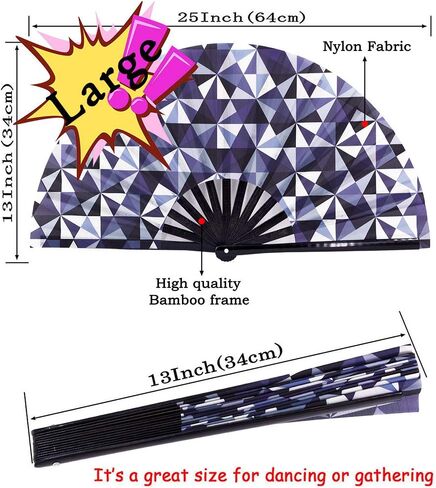Amajiji Large Hand Folding Fans, 13 Inch Bamboo Rave Festival Folding Fan for Women and Men. Exquisite Design Hand Fan Rave Accessories for Decoration Gift Performance Party Dance (Abstract) in Kuwait