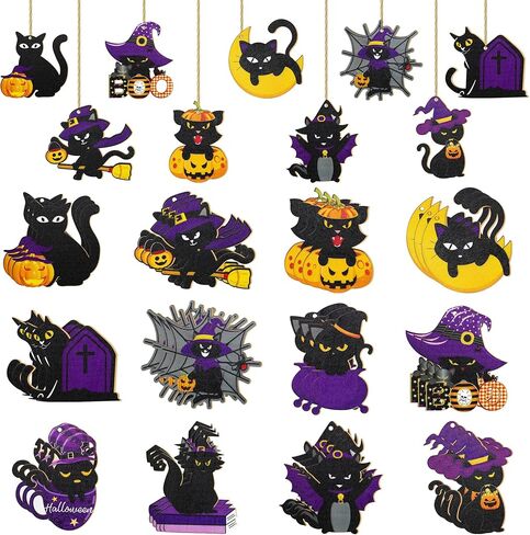36 قطعة من الحلي الخشبية للهالوين، 12 نمطًا من زخارف شجرة الهالوين المخيفة لبيت المزرعة والقطط السوداء المعلقة الحلي المعلقة لشجرة الهالوين لديكورات حفلات الهالوين in Kuwait