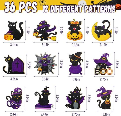 36 قطعة من الحلي الخشبية للهالوين، 12 نمطًا من زخارف شجرة الهالوين المخيفة لبيت المزرعة والقطط السوداء المعلقة الحلي المعلقة لشجرة الهالوين لديكورات حفلات الهالوين in Kuwait
