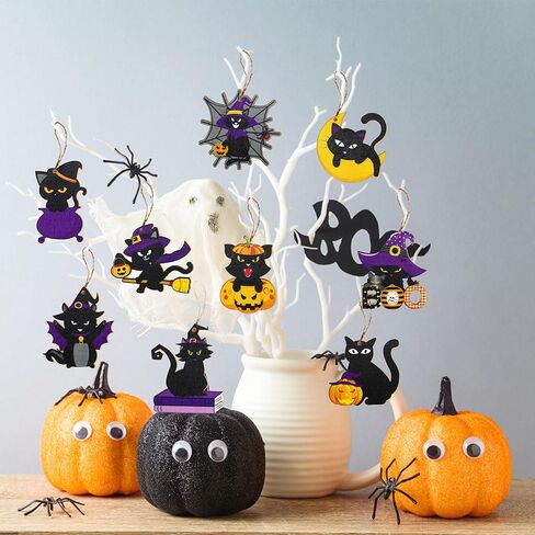 36 قطعة من الحلي الخشبية للهالوين، 12 نمطًا من زخارف شجرة الهالوين المخيفة لبيت المزرعة والقطط السوداء المعلقة الحلي المعلقة لشجرة الهالوين لديكورات حفلات الهالوين in Kuwait