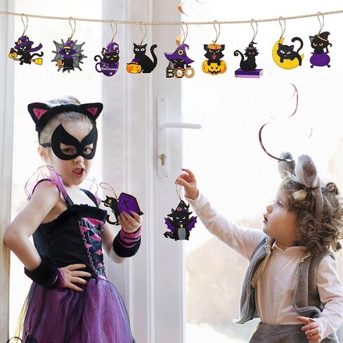36 قطعة من الحلي الخشبية للهالوين، 12 نمطًا من زخارف شجرة الهالوين المخيفة لبيت المزرعة والقطط السوداء المعلقة الحلي المعلقة لشجرة الهالوين لديكورات حفلات الهالوين in Kuwait