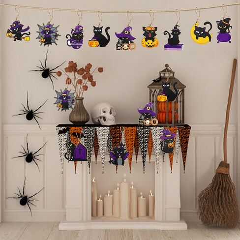 36 قطعة من الحلي الخشبية للهالوين، 12 نمطًا من زخارف شجرة الهالوين المخيفة لبيت المزرعة والقطط السوداء المعلقة الحلي المعلقة لشجرة الهالوين لديكورات حفلات الهالوين in Kuwait