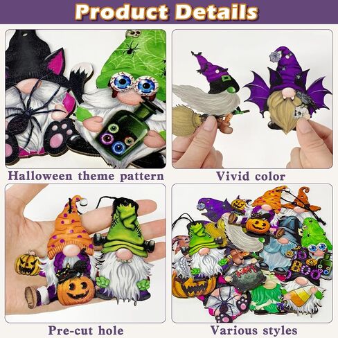 Halloween Wooden Gnomes Hanging Ornaments, Wood Hanging Pendant Decoration for Halloween Tree Wooden Tags Slices Cutouts for Classroom Home Decor Holiday Party Supplies (Gnomes) in Kuwait