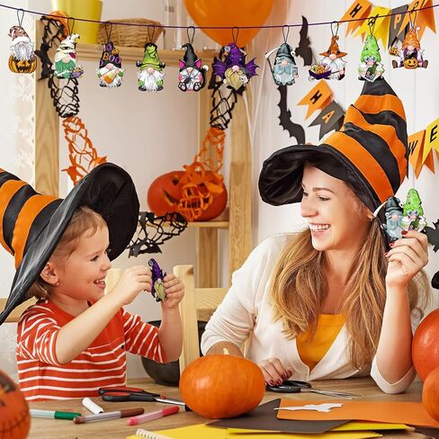 Halloween Wooden Gnomes Hanging Ornaments, Wood Hanging Pendant Decoration for Halloween Tree Wooden Tags Slices Cutouts for Classroom Home Decor Holiday Party Supplies (Gnomes) in Kuwait