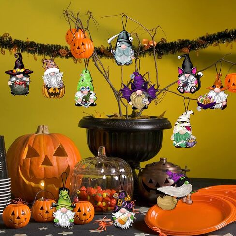 Halloween Wooden Gnomes Hanging Ornaments, Wood Hanging Pendant Decoration for Halloween Tree Wooden Tags Slices Cutouts for Classroom Home Decor Holiday Party Supplies (Gnomes) in Kuwait