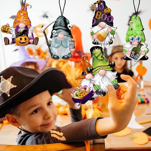 Halloween Wooden Gnomes Hanging Ornaments, Wood Hanging Pendant Decoration for Halloween Tree Wooden Tags Slices Cutouts for Classroom Home Decor Holiday Party Supplies (Gnomes) in Kuwait