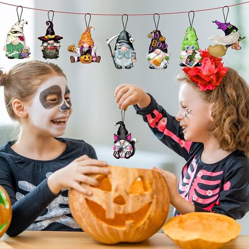 Halloween Wooden Gnomes Hanging Ornaments, Wood Hanging Pendant Decoration for Halloween Tree Wooden Tags Slices Cutouts for Classroom Home Decor Holiday Party Supplies (Gnomes) in Kuwait