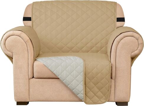 SUBRTEX Chair and a Half Cover Small Sofa Couch Oversize Chair Slipcover Reversible Quilted Furniture Protector with Elastic Straps Washable for Living Room for Kids Pets (Chair and a Half, Black) in Saudi Arabia