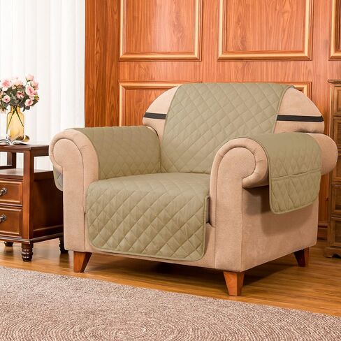 SUBRTEX Chair and a Half Cover Small Sofa Couch Oversize Chair Slipcover Reversible Quilted Furniture Protector with Elastic Straps Washable for Living Room for Kids Pets (Chair and a Half, Black) in Saudi Arabia