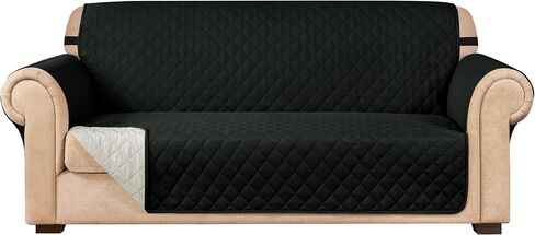 SUBRTEX Chair and a Half Cover Small Sofa Couch Oversize Chair Slipcover Reversible Quilted Furniture Protector with Elastic Straps Washable for Living Room for Kids Pets (Chair and a Half, Black) in Saudi Arabia