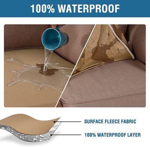 H.VERSAILTEX Armchair Cover 100% Waterproof Couch Cushion Cover Stretch Couch Seat Covers Thick Sofa Cushion Cover Featuring Fleece Fabric Washable(1 Piece Armchair Cushion Covers, Camel) in Kuwait
