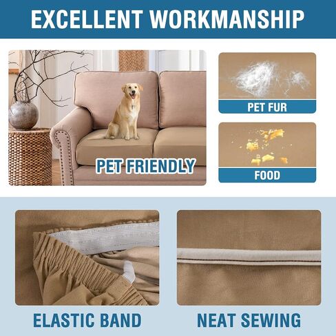 H.VERSAILTEX Armchair Cover 100% Waterproof Couch Cushion Cover Stretch Couch Seat Covers Thick Sofa Cushion Cover Featuring Fleece Fabric Washable(1 Piece Armchair Cushion Covers, Camel) in Kuwait