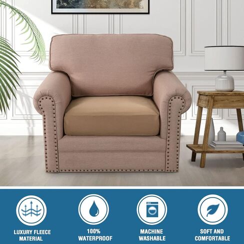 H.VERSAILTEX Armchair Cover 100% Waterproof Couch Cushion Cover Stretch Couch Seat Covers Thick Sofa Cushion Cover Featuring Fleece Fabric Washable(1 Piece Armchair Cushion Covers, Camel) in Kuwait