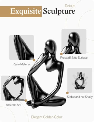 NJCHARMS Thinker Statue Black Decor 3 Pcs, Bookshelf Decor, White Resin Sculpture for Book Shelf, Office, Living Room,Shelf Decoration in Saudi Arabia