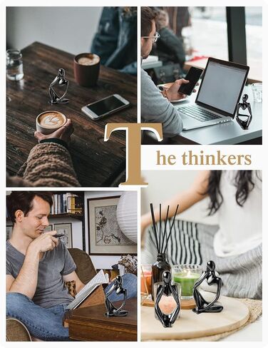NJCHARMS Thinker Statue Black Decor 3 Pcs, Bookshelf Decor, White Resin Sculpture for Book Shelf, Office, Living Room,Shelf Decoration in Saudi Arabia