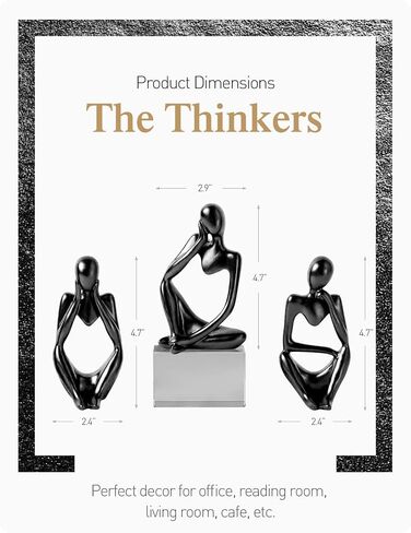 NJCHARMS Thinker Statue Black Decor 3 Pcs, Bookshelf Decor, White Resin Sculpture for Book Shelf, Office, Living Room,Shelf Decoration in Saudi Arabia
