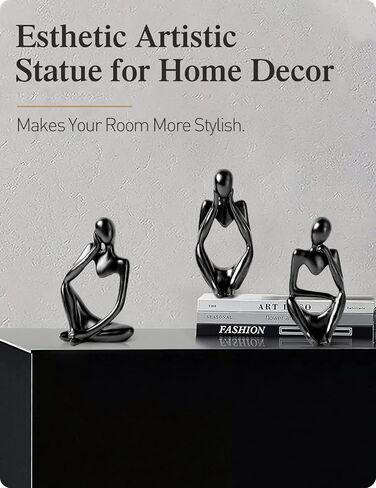 NJCHARMS Thinker Statue Black Decor 3 Pcs, Bookshelf Decor, White Resin Sculpture for Book Shelf, Office, Living Room,Shelf Decoration in Saudi Arabia