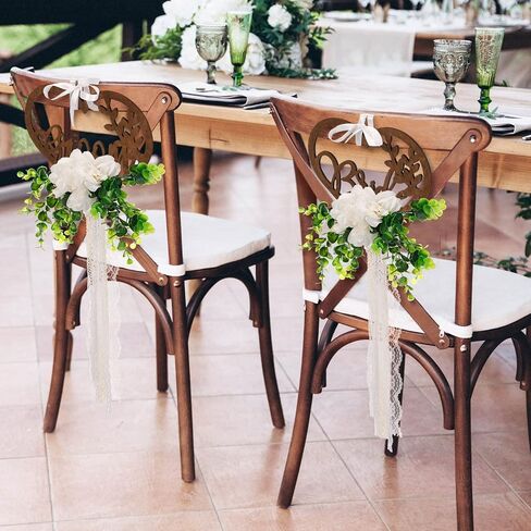 Bride and Groom Chair Decorations Bride and Groom Floral Chair Signs Wedding Chair Signs Wooden Rustic Mr Mrs Chair Signs with Chiffon Ribbons for Church Chair Bench in Saudi Arabia