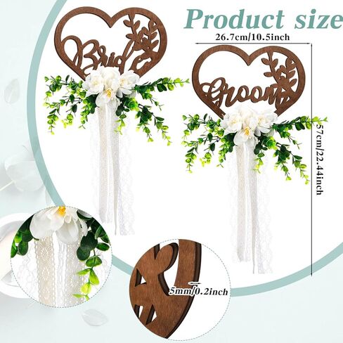 Bride and Groom Chair Decorations Bride and Groom Floral Chair Signs Wedding Chair Signs Wooden Rustic Mr Mrs Chair Signs with Chiffon Ribbons for Church Chair Bench in Saudi Arabia