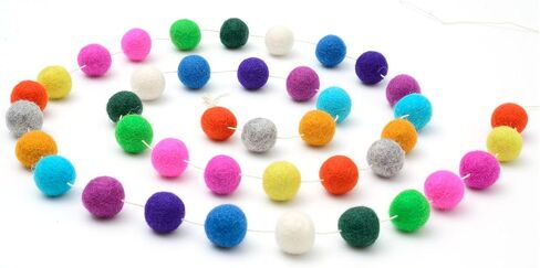 Glaciart One Pom Pom Garland - إكليل كرة من اللباد الصوفي - 12 قدمًا، 40 كرة، 13 لونًا قوس قزح، زخارف بوم بوم، السيرك، ديكور الحضانة، الرايات، ديكورات حفلات أعياد الميلاد، كرنفال، دعامة للصور in Kuwait