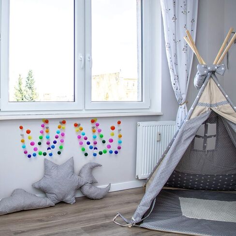 Glaciart One Pom Pom Garland - إكليل كرة من اللباد الصوفي - 12 قدمًا، 40 كرة، 13 لونًا قوس قزح، زخارف بوم بوم، السيرك، ديكور الحضانة، الرايات، ديكورات حفلات أعياد الميلاد، كرنفال، دعامة للصور in Kuwait