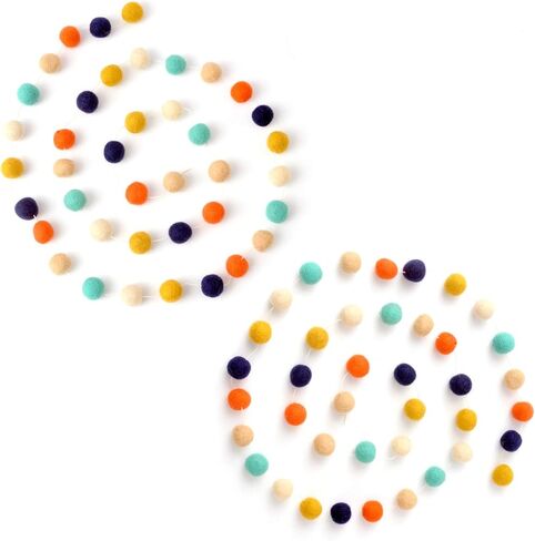 Glaciart One Pom Pom Garland - إكليل كرة من اللباد الصوفي - 12 قدمًا، 40 كرة، 13 لونًا قوس قزح، زخارف بوم بوم، السيرك، ديكور الحضانة، الرايات، ديكورات حفلات أعياد الميلاد، كرنفال، دعامة للصور in Kuwait