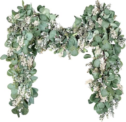 Ouddy Decor Eucalyptus Garland 6.56 Ft Lush Silver Dollar Eucalyptus Leaves Boxwood Artificial Faux Greenery Garland Vines for Baby Shower Wedding Party Table Runner Home Mantle Decor, Champagne in Kuwait