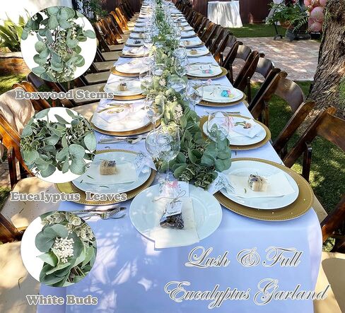 Ouddy Decor Eucalyptus Garland 6.56 Ft Lush Silver Dollar Eucalyptus Leaves Boxwood Artificial Faux Greenery Garland Vines for Baby Shower Wedding Party Table Runner Home Mantle Decor, Champagne in Kuwait