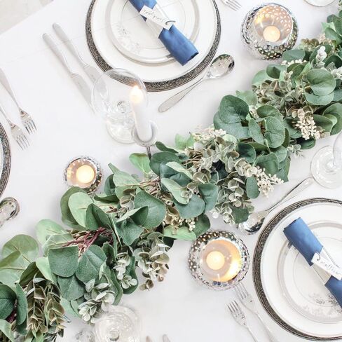 Ouddy Decor Eucalyptus Garland 6.56 Ft Lush Silver Dollar Eucalyptus Leaves Boxwood Artificial Faux Greenery Garland Vines for Baby Shower Wedding Party Table Runner Home Mantle Decor, Champagne in Kuwait