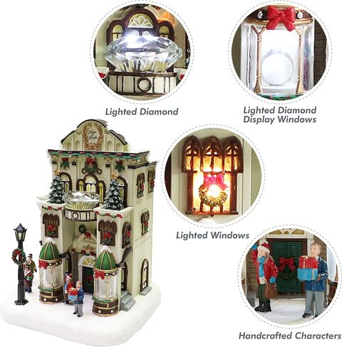 Moments In Time 11" H Resin Christmas Village Building, Frosty's Fine Jewelry Shop with LED Lights and Christmas Music - Power Adapter (Included) in Saudi Arabia