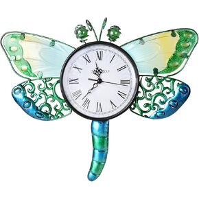 MUMTOP Indoor Outdoor Wall Clock Dragonfly Waterproof Wall-Mounted Clock for Patio Home Living Room Bedroom