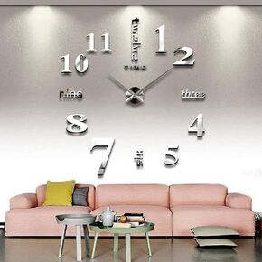 Large Black 3D Frameless Wall Clock Stickers DIY Wall Decoration for Living Room Bedroom