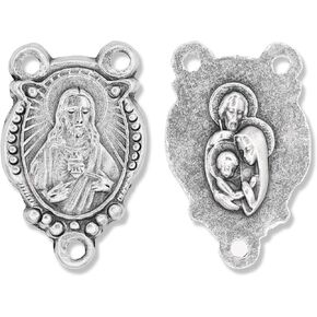 Bulk Pack of 5 - Sacred Heart of Jesus/Holy Family Rosary Connector Centerpiece, 7/8" Silver Oxidized Finish Made in Italy, Catholic Rosary Making Supplies in Saudi Arabia