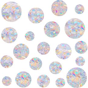 28 Pieces Circle Window Clings for Bird Strickes Anti-Collision Window Decals to Save Birds from Window Collisions,Non Adhesive Prismatic Vinyl Window Clings, Rainbow Stickers in Kuwait