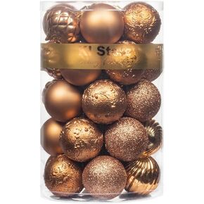 KI Store Autumnal Christmas Balls 34pcs 2.36-Inch Christmas Tree Decoration Ornaments for Xmas Tree Holiday Wreath Garland Decor Ornaments Hooks included